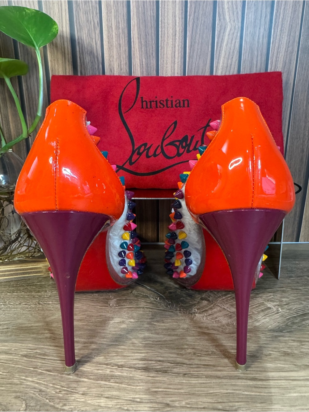 Christian Louboutin Spike Studded Multi-Colored Red Bottom Pumps Heels,Size 37.5